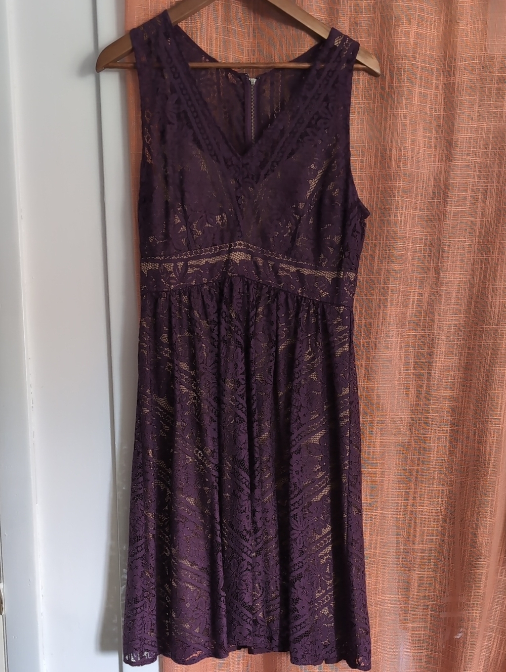 Anthropologie Deep Purple Lace V-Neck Cocktail Dress
